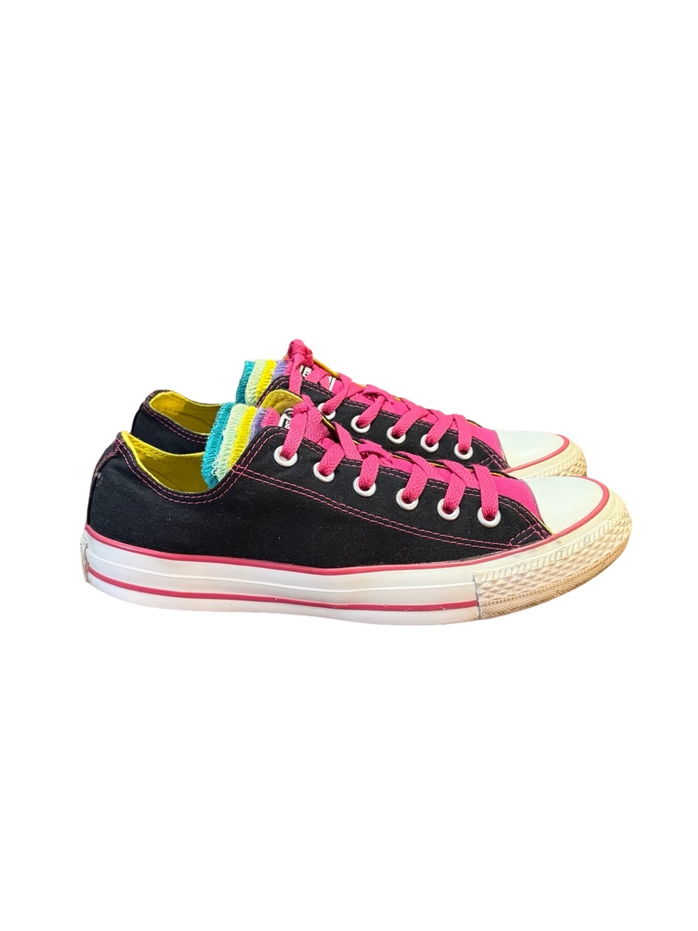 Converse Low Top Multi Layer Rainbow Tongue Canvas Sneakers Women’s Size 9